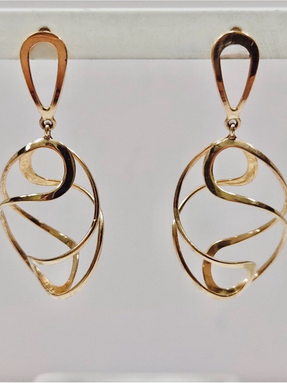 ⚜️ NABCO 14K Gold Freeform 3D Open Twist Dangle Drop Earrings